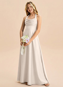 Azazie Kady Junior White Alabaster A-Line Sweetheart Neckline Stretch Satin Dress image3