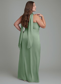 Azazie Calandra Robes de demoiselle d'honneur Robe Fourreau en Satin extensible Plissé Matcha image7