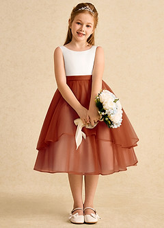 Azazie Rene Flower Girl Dresses Ivory Paprika A-Line Bow Tulle Dress image6