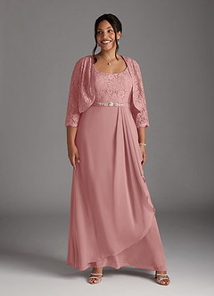 Azazie Ainsling Mother of the Bride Dresses Dusty Rose A-Line Square Neckline Lace Chiffon Dress image12