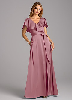 Azazie Lainey Bridesmaid Dresses Vintage Mauve A-Line with Pockets Stretch Satin Dress image1