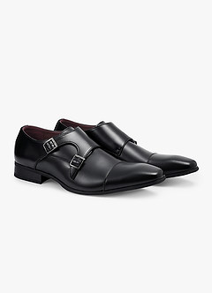 front Mocasines de cuero con doble hebilla para hombre