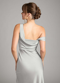 Azazie Madelyn Bridesmaid Dresses Silver Mermaid One Shoulder Stretch Satin Convertible Dress image7
