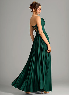 Azazie Saedra Bridesmaid Dresses Emerald A-Line Corset Stretch Satin Dress image2