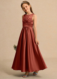 Azazie Ducky Girls Formal Flower Girl Klänningar Klä A-Line i Stretch Satin Plisserad image3