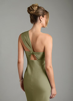 Azazie Margot Bridesmaid Dresses Pistachio Sheath One Shoulder Stretch Satin Dress image6
