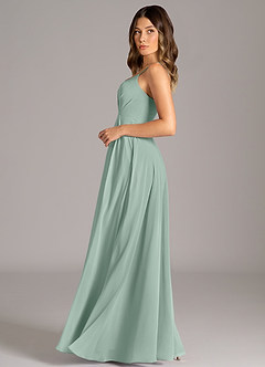 Azazie Amani Bridesmaid Dresses Agave A-Line Pleated Chiffon Dress image3