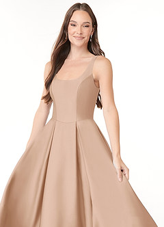 Azazie Neve Vestidos de damas de honor Vestido de Rosa Inglesa de Satén Elástico de Corte Princesa con Con bolsillos image5
