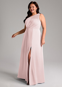 Azazie Phaedra Bridesmaid Dresses Blushing Pink A-Line One Shoulder Chiffon Dress image12