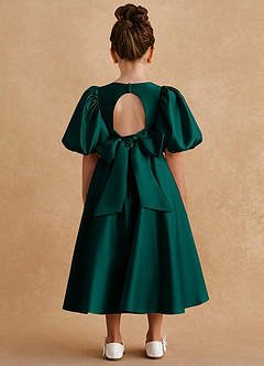 Azazie Sugarplum Flower Girl Dresses Pine A-Line with Sleeves Matte Satin Dress image2