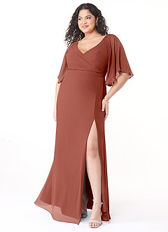 Azazie Cierra Bridesmaid Dresses Auburn A-Line V-Neck Chiffon Dress image9