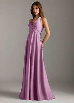 Azazie Tessie Robes de demoiselle d'honneur Robe Trapèze en Satin extensible Plissée Glycine image5