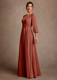 Azazie Yorba vestidos de madre de la novia Vestido de Castaño de Gasa de Corte en A con Encaje image4