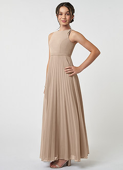 Azazie Lindie Junior Taupe A-Line Pleated Chiffon Dress image3