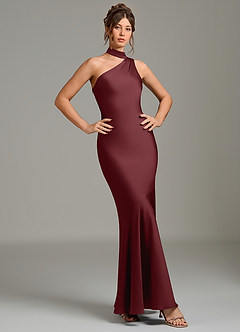 Azazie Jalissa Bridesmaid Dresses Cabernet Mermaid One Shoulder Stretch Satin Dress image5