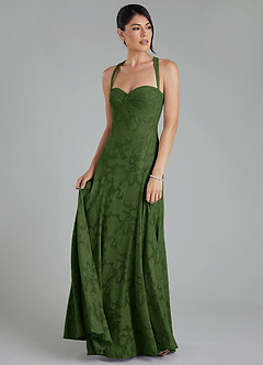 Azazie Bea Brautjungfernkleider Eine Linie Korsett Blumen-Burnout Kleid Olivgrün image1