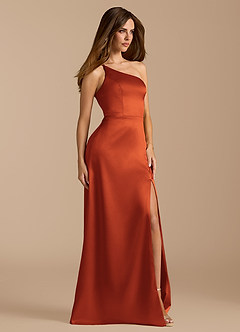Azazie Trina Bridesmaid Dresses Paprika A-Line One Shoulder Metallic Satin Dress image4