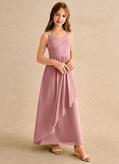 Azazie Zaida Girls Formal Flower Girl Dresses Dusty Rose A-Line Pleated Chiffon Dress image5