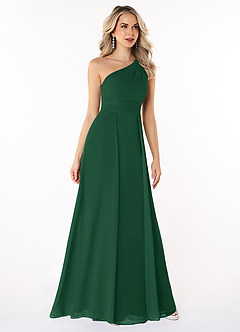 Azazie Dallas Bridesmaid Dresses Dark Green A-Line One Shoulder Chiffon Dress image3