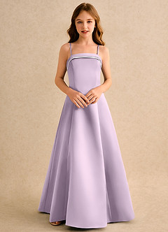 Azazie Izel Girls Formal vestidos de niña de las flores Vestido de Marfil Lila Esmerilada de Satin Mate de Corte en A con Plisado image6