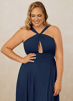 Christian Siriano Bridal for Azazie 1009 Bridesmaid Dresses Dark Navy A-Line Pleated Chiffon Dress image13