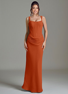 Azazie Niamh Vestidos de madrinha de casamento Vestido Laranja Queimada de Chiffon de sereia com Espartilho image3