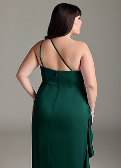 Azazie Latrice Bridesmaid Dresses Emerald Sheath One Shoulder Cascading Ruffles Stretch Satin Dress image12