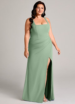 Azazie Mero Abiti da Damigella Abito Tubino in Chiffon Plissettato Matcha image13