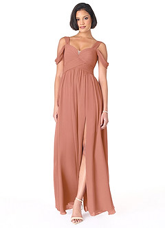 Azazie Lianne Brautjungfernkleider A-Linie Schulterfrei Chiffon Kleid Mai Tai image3