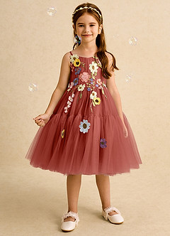 Azazie Osea Blumenmädchenkleider Ballkleid Plissee Tüll Kleid Terrakotta image3