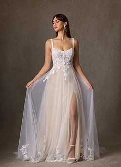 Azazie Jovana Wedding Dresses Diamond White Champagne A-Line Scoop Tulle Dress image3
