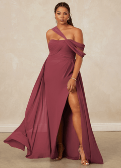 Christian Siriano Bridal for Azazie 1014 Bridesmaid Dresses Merlot A-Line Off the Shoulder Chiffon Dress image9