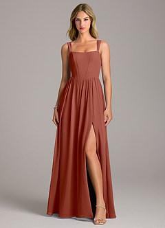 Azazie Rosaline Bridesmaid Dresses Auburn A-Line Side Slit Chiffon Dress image4