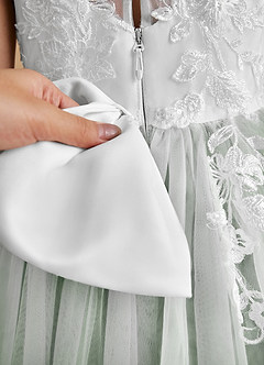 Azazie Bitsy Flower Girl Dresses Ivory Agave A-Line Lace Tulle Dress image7