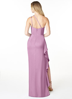 Azazie Latrice Bridesmaid Dresses Wisteria Sheath One Shoulder Cascading Ruffles Stretch Satin Dress image2