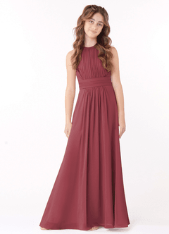 Azazie Bonnie Junior Merlot A-Line Pleated Chiffon Dress image1
