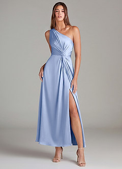 Azazie Brooke Suknie dla druhen Linia A Jedno ramię Satyna elastyczna Długość kostki Sukienka image1