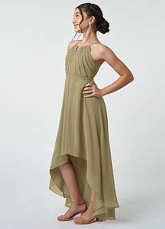 Azazie Oaklynn Junior Robe Trapèze en Mousseline de soie Plissée Vert Mousse image3