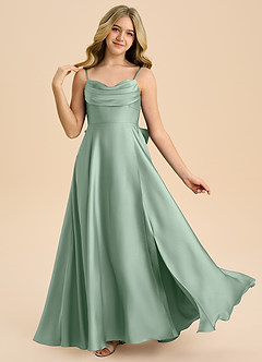 Azazie Bear Junior Agave A-Line Sweetheart Neckline Stretch Satin Dress image1