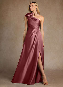 Azazie Easton Mother of the Bride Dresses Desert Rose A-Line One Shoulder Stretch Satin Dress image4