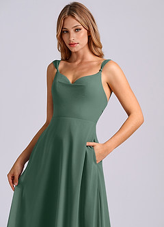 Azazie Beatrice At-home Try On Dresses Dusty Blue A-Line Sweetheart Neckline Chiffon Dress image6