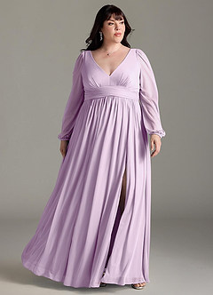 Azazie Norah Bridesmaid Dresses Frosted Lilac A-Line V-Neck Long Sleeve Chiffon Dress image6