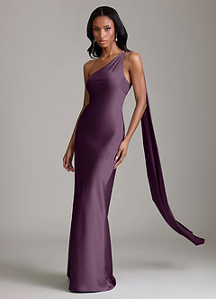 Azazie Galinda Suknie dla druhen Syrena Jedno ramię Satyna elastyczna Do ziemi Sukienka image1