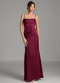 Azazie Alanis Kleider zum Anprobieren zu Hause Wandelbar Meerjungfrau-Linie Korsett Stretch-Satin Kleid Burgunderrot image6