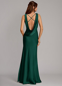 Azazie Cheryl Bridesmaid Dresses Emerald Mermaid Stretch Satin Dress image1
