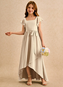 Azazie Milly Girls Formal Flower Girl Dresses Champagne A-Line Pleated Chiffon Dress image4