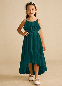 Azazie Karmen Flower Girl Dresses Peacock A-Line Ruched Chiffon Dress image5