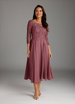 Azazie Marge Kleider für die Brautmutter A-Linie Schaufel Spitze Chiffon Kleid Wüstenrose image2