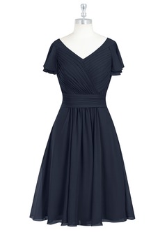 Azazie Hadley Modest Bridesmaid Dresses A-Line Pleated Chiffon Knee-Length Dress image8
