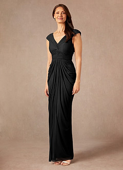 Azazie Lisolette Mother of the Bride Dresses Black Sheath Pleated Mesh Dress image8